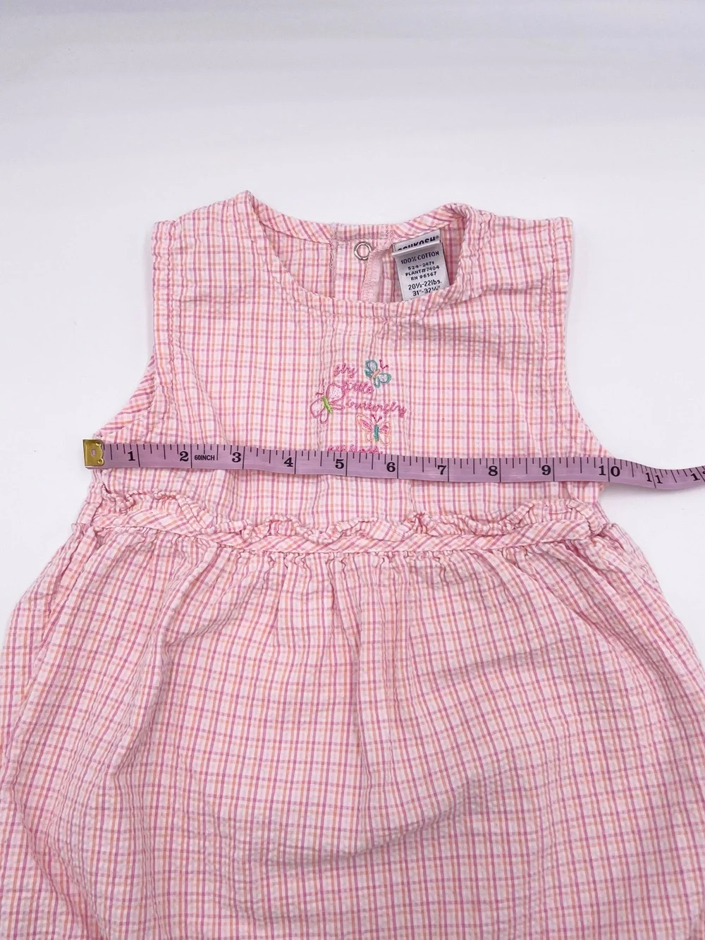 Vintage 90s Oshkosh Baby Pink Plaid Bubble Romper Cotton Fly Little Butterfly 18